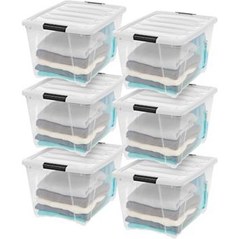 IRIS 54-qt Stackable Plastic Storage Bins with Lids- Clear/White, 6 pk
