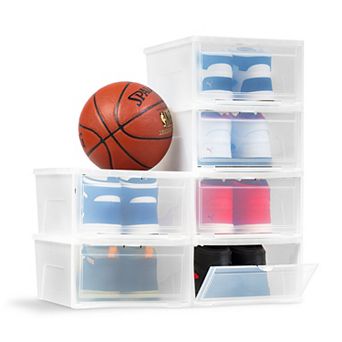 IRIS Super Wide Front Entry Stackable Shoe Box, 6 pk