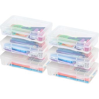 IRIS Pencil Case Box Storage Organizer for Beads, Pens, and Art Supplies, Clear, Medium, 6 pk