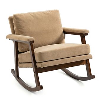 32.7" Mid-Century Modern Accent Rocking Chair with Wood Frame for Living Room & Bedroom