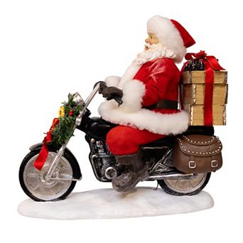 Kurt Adler Coca-Cola Fabriché 10.5 in Motorcycle Santa with LED Lighted Headlight Table Décor