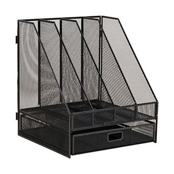 Mind Reader 4-Section Metal Mesh File Organizer with Drawer