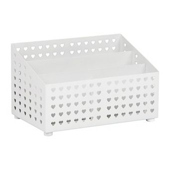 Mind Reader 4-Compartment Metal Desk Organizer with Heart Cutouts