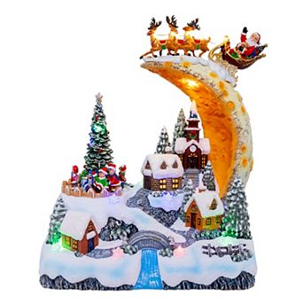 Kurt Adler 11 in Battery-Operated USB Lighted Santa's Sleigh & Reindeer Christmas Village Table Décor