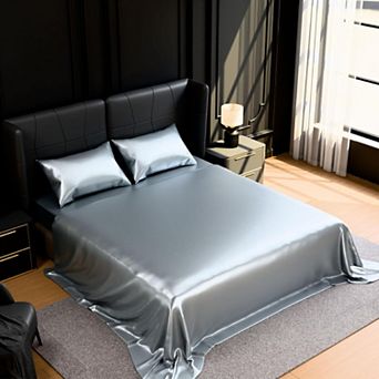 Satin Bed Sheets Set, 4 pc Silky Bedding Set with 14 in To 16 in Deep Pocket for Mattress