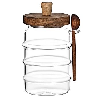 Glass Storage Jars with Wooden Lids and Spoons for Coffee ,1 pc 18.5 OZ