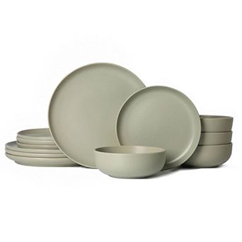 12 pc Stoneware Dinnerware Sets , Microwave Dishwasher Safe, Non-Toxic Kitchenware for 4