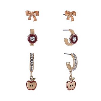 Hallmark Apple, Bow and Sunflower Hoop Trio Earring Set