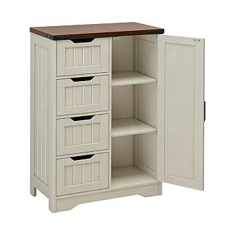 Vabches Farmhouse Bathroom Storage Cabinet with Drawers and Adjustable Shelves