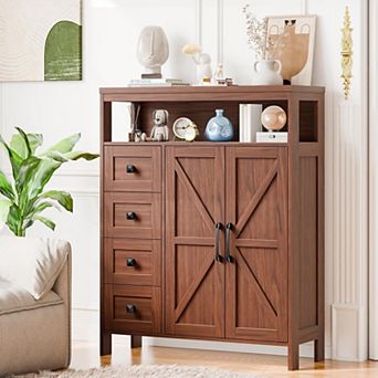 Vabches Farmhouse Storage Cabinet with 4 Drawers and 2 Doors, Buffet Sideboard