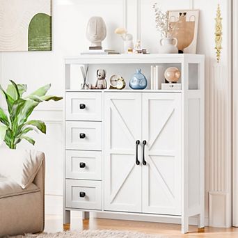 Vabches Farmhouse Storage Cabinet with 4 Drawers and 2 Doors, Buffet Sideboard