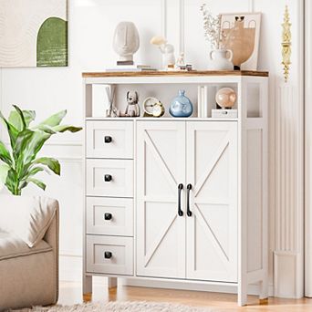 Vabches Farmhouse Storage Cabinet with 4 Drawers and 2 Doors, Buffet Sideboard