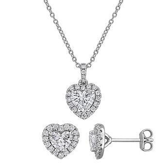 Stella Grace Sterling Silver 2 5/8 Carat T.W. Lab-Grown Diamond Heart Pave Pendant Necklace & Earrings Set