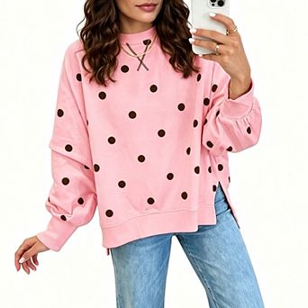 Polka Dot Long Sleeve Crew Neck Casual Sweatshirt