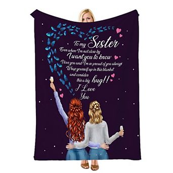 Purple Butterfly Sister Gift, Printed Flannel Throw Blanket Soft Cozy Blanket for Bedroom