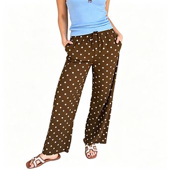 Women's Polka Dot Printed Wide Leg Drawstring Casual Pants with Pockets