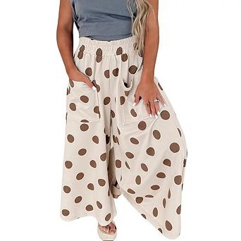 High Waisted Polka Dot Wide Leg Pants for Women, Trendy Casual Draped Trousers, Fashion Loos