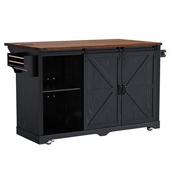 Lycvki Wood 72" Farmhouse Rolling Kitchen Island with Fridge Storage Space & Power Outlet