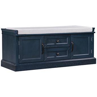 Lycvki Wood 42.5 in.Storage Bench Shoe Bench with 2 Drawers, 2 Cabinets, and Removable Cushion