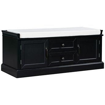 Lycvki Wood 42.5 in.Storage Bench Shoe Bench with 2 Drawers, 2 Cabinets, and Removable Cushion