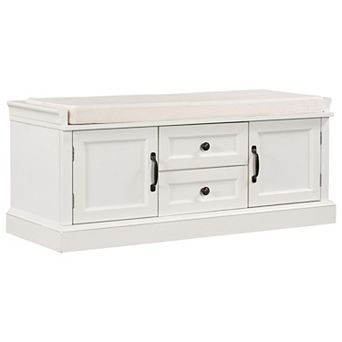 Lycvki Wood 42.5 in.Storage Bench Shoe Bench with 2 Drawers, 2 Cabinets, and Removable Cushion