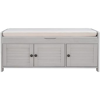 Lycvki MDF 43 in Storage Bench Shoe Bench with 3 Doors, Removable Cushion, Hidden Storage Space