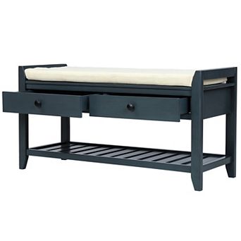 Lycvki 35 in Wood Multipurpose Entryway Storage Bench Shoe Rack with Cushioned Seat and Drawers