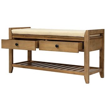 Lycvki 35 in Wood Multipurpose Entryway Storage Bench Shoe Rack with Cushioned Seat and Drawers