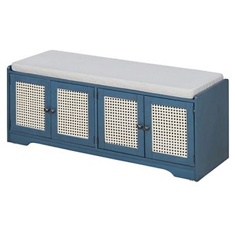 Lycvki Wood Rustic Storage Bench Entryway Shoe Bench with Removable Cushion, Adjustable Shelves