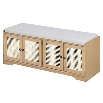 Lycvki Wood Rustic Storage Bench Entryway Shoe Bench with Removable Cushion, Adjustable Shelves