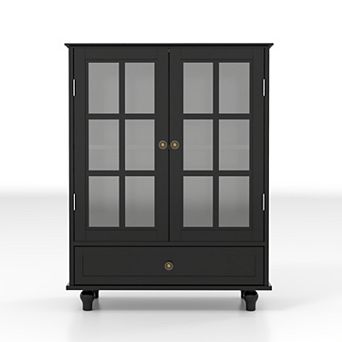 Lycvki Wood Buffet Cabinet Modern Storage Sideboard with Double Glass Doors and Drawer