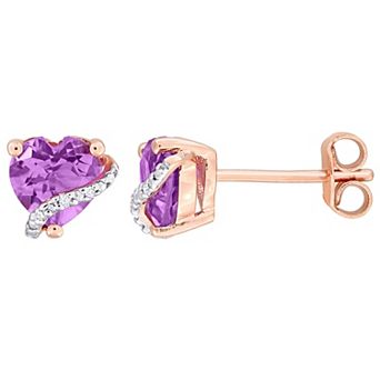 Stella Grace 18k Gold over Sterling Silver Gemstone & Diamond Accent Heart Stud Earrings