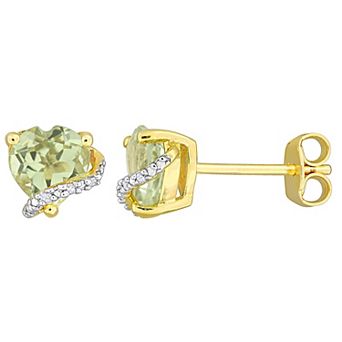 Stella Grace 18k Gold over Sterling Silver Gemstone & Diamond Accent Heart Stud Earrings