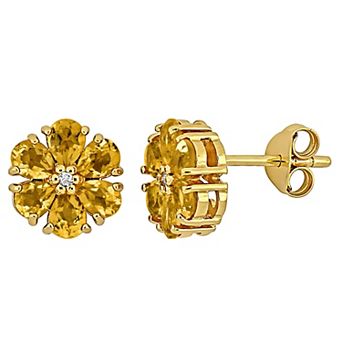 Stella Grace 18k Gold over Sterling Silver Gemstone Flower Stud Earrings