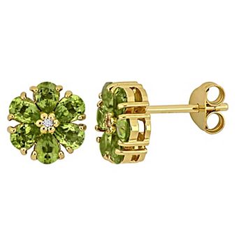 Stella Grace 18k Gold over Sterling Silver Gemstone Flower Stud Earrings
