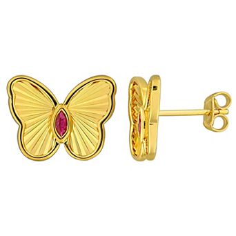 Stella Grace Sterling Silver Polished Marquise Gemstone Butterfly Stud Earrings