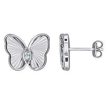 Stella Grace Sterling Silver Polished Marquise Gemstone Butterfly Stud Earrings