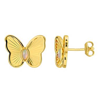 Stella Grace Sterling Silver Polished Marquise Gemstone Butterfly Stud Earrings