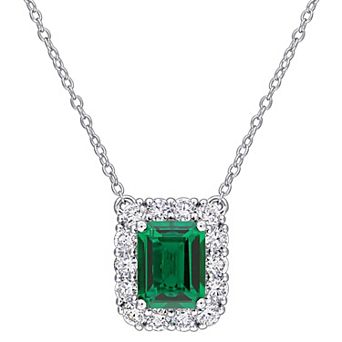 Stella Grace Sterling Silver 1 Carat T.W. Lab-Grown Diamond & Lab-Created Emerald Necklace