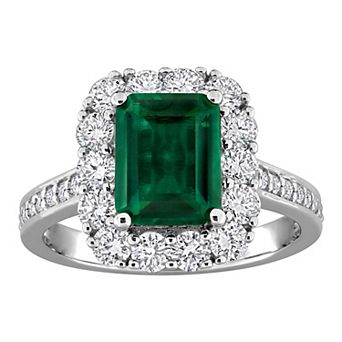 Stella Grace Sterling Silver 1 1/6 Carat T.W. Lab-Grown Diamond & Lab-Created Emerald Halo Ring