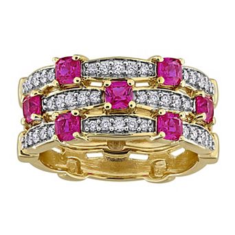 Stella Grace Sterling Silver 1/3 Carat T.W. Lab-Grown Diamond & Lab-Created Gemstone Stackable Multi-Row Ring