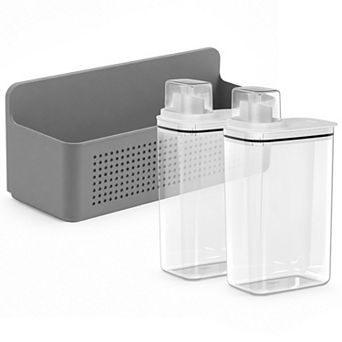 OU Laundry Dispenser & Wall Rack Set, 2‑Pack 77 oz Soap Dispensers with Measuring Cap & Organizer