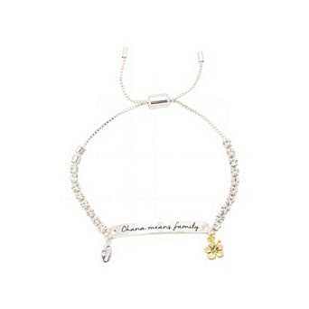 Disney's Lilo & Stitch Fine Silver Plated Polished Crystal "Ohana Means Family" Bolo Bracelet