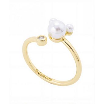 Disney's Mickey Mouse 14k Gold Flash Plated Round Bezel Set Cubic Zirconia & Simulated Pearl Bypass Ring