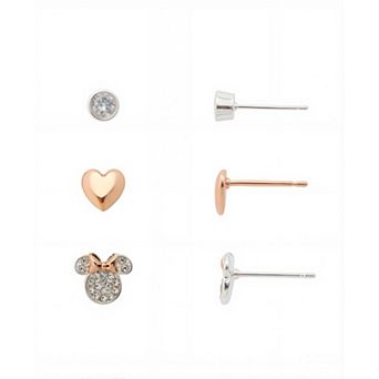 Disney's Minnie Mouse Fine Silver Plated Cubic Zirconia Nickel Free 3-Pair Earring Set