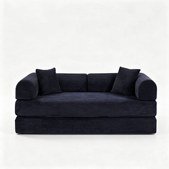 CEWOR 63" Foldable Couches Bed, Corduroy Convertible Sofa, for Living Room