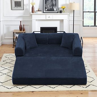 CEWOR 63" Foldable Couches Bed, Corduroy Convertible Sofa, for Living Room