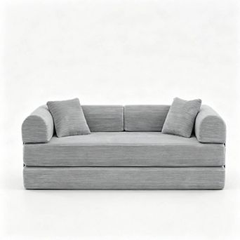 CEWOR 63" Foldable Couches Bed, Corduroy Convertible Sofa, for Living Room