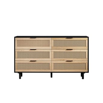 CEWOR Rattan Dresser, 6-Drawer Storage Cabinet ,for Bedroom & Living Room