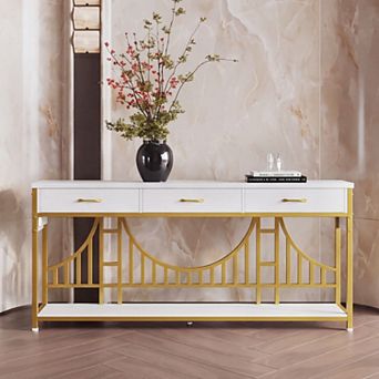 CEWOR 68.9" Console Table with Charging Station, Bridge Inspired Entryway Table with 3 Drawers